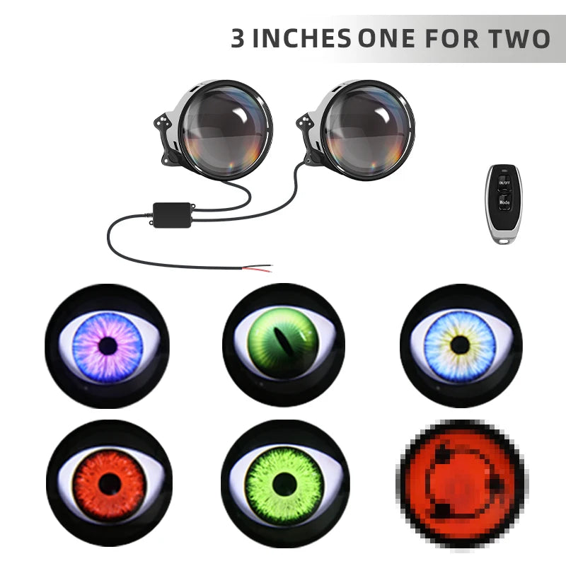 12-36V LED Dynamic Devil Eyes Light Projector 6 Modes Remote Control Car Headlight Fog Light Car Accessories