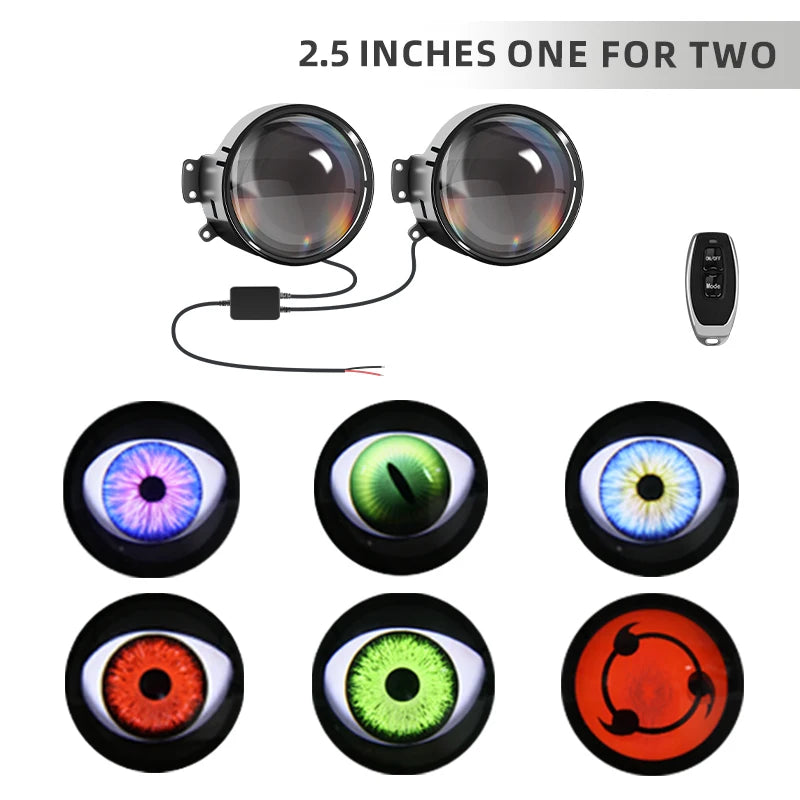 12-36V LED Dynamic Devil Eyes Light Projector 6 Modes Remote Control Car Headlight Fog Light Car Accessories