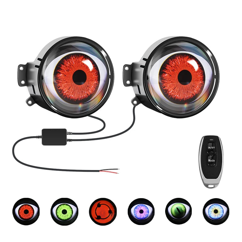 12-36V LED Dynamic Devil Eyes Light Projector 6 Modes Remote Control Car Headlight Fog Light Car Accessories