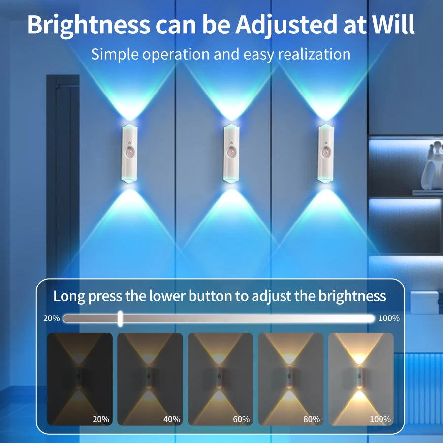 Motion Sensor Night Light 7 Color Change LED Wireless Wall Lamp Magnetic Rechargeable Spotlight for Bathroom Bedroom Living Room