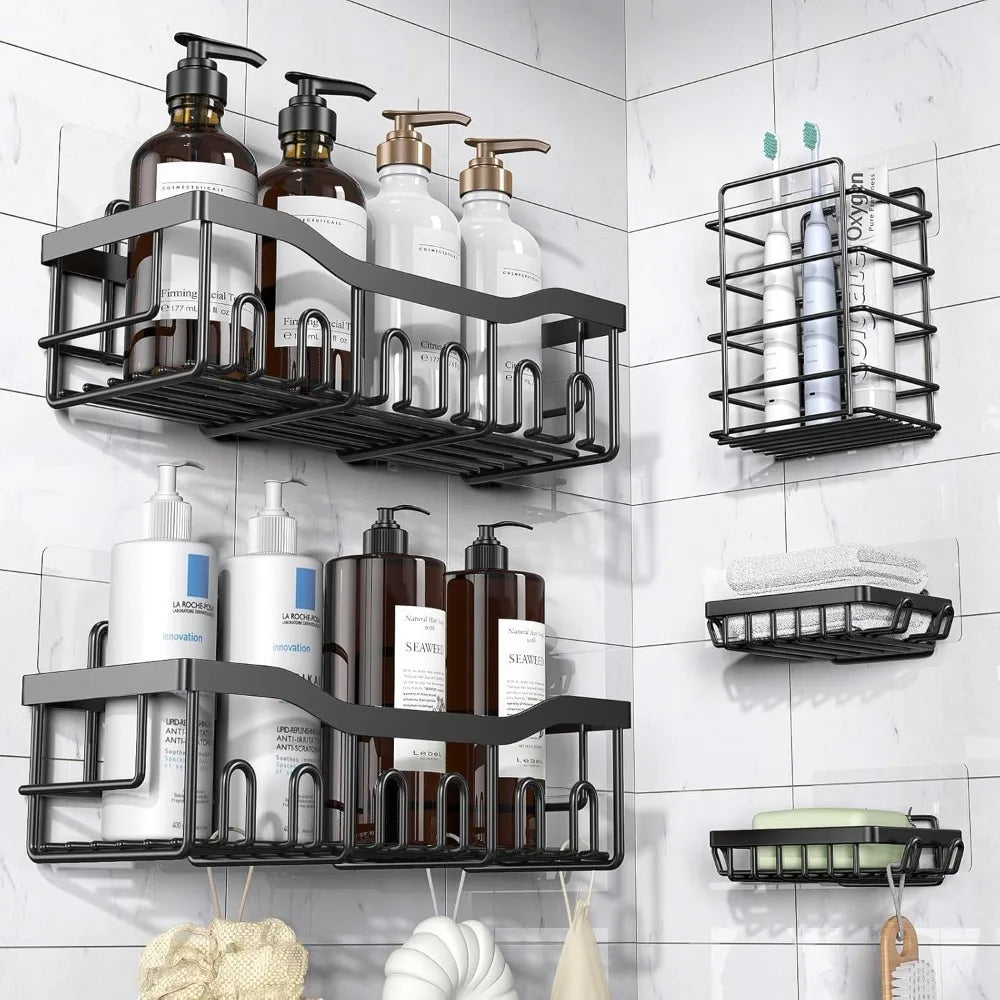 4 Pack Adhesive Shower Caddy Rustproof Stainless Steel Large Capacity No Drilling Organizer Shelves for Bathroom Storage