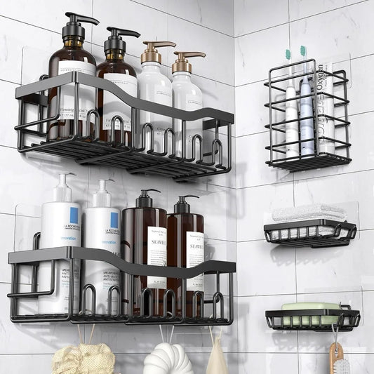 4 Pack Adhesive Shower Caddy Rustproof Stainless Steel Large Capacity No Drilling Organizer Shelves for Bathroom Storage