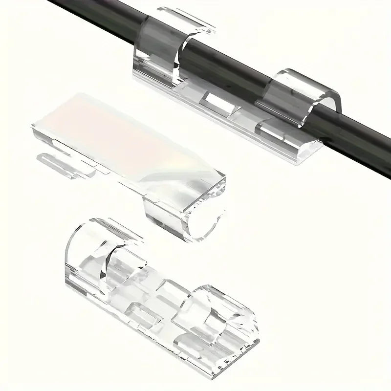 200/10pcs Clear Plastic Cable Clips Transparent Wire Organizers for Wall & Desk Cable Management Adhesive Cord Holders