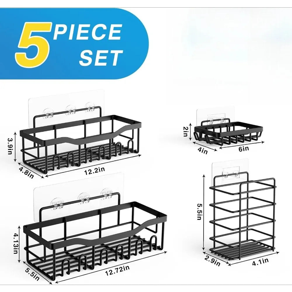 4 Pack Adhesive Shower Caddy Rustproof Stainless Steel Large Capacity No Drilling Organizer Shelves for Bathroom Storage