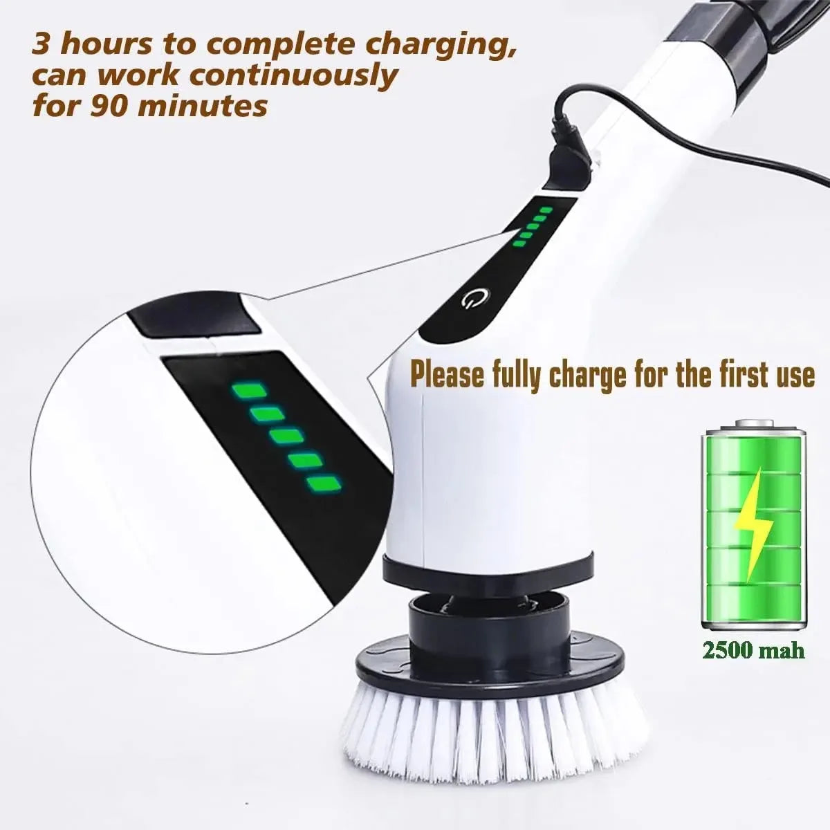 Powerful Cordless Electric Spin Scrubber Multipurpose Cleaning Brush for Shower Sink Tile Grout Kitchen Bathroom