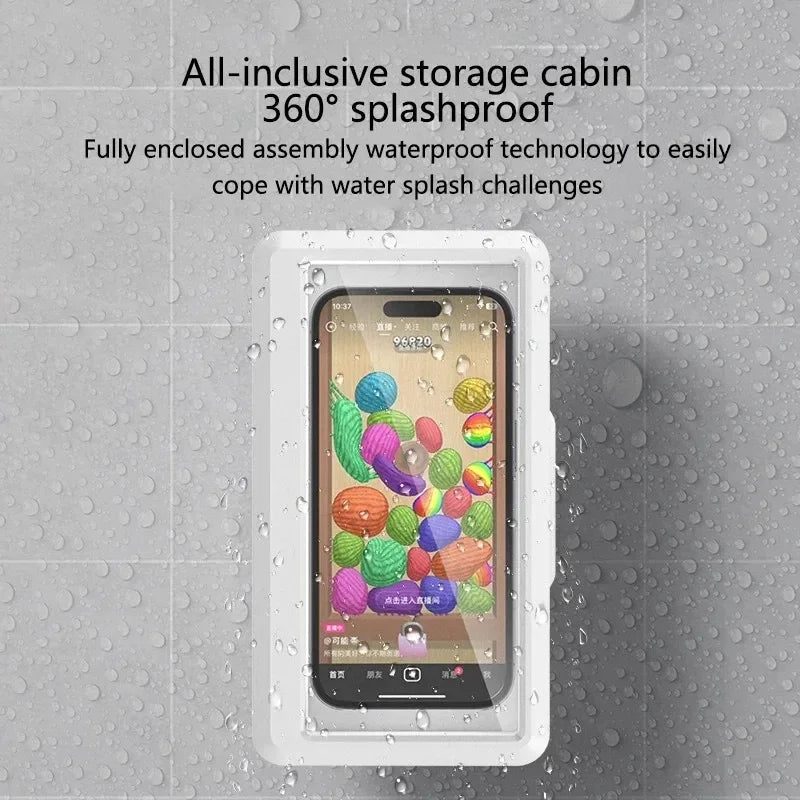 Waterproof Shower Phone Holder, Anti-Fog Touch-Sensitive Bathroom Phone Case, No-Drill Self-Adhesive Wall Mount for iPhone & And