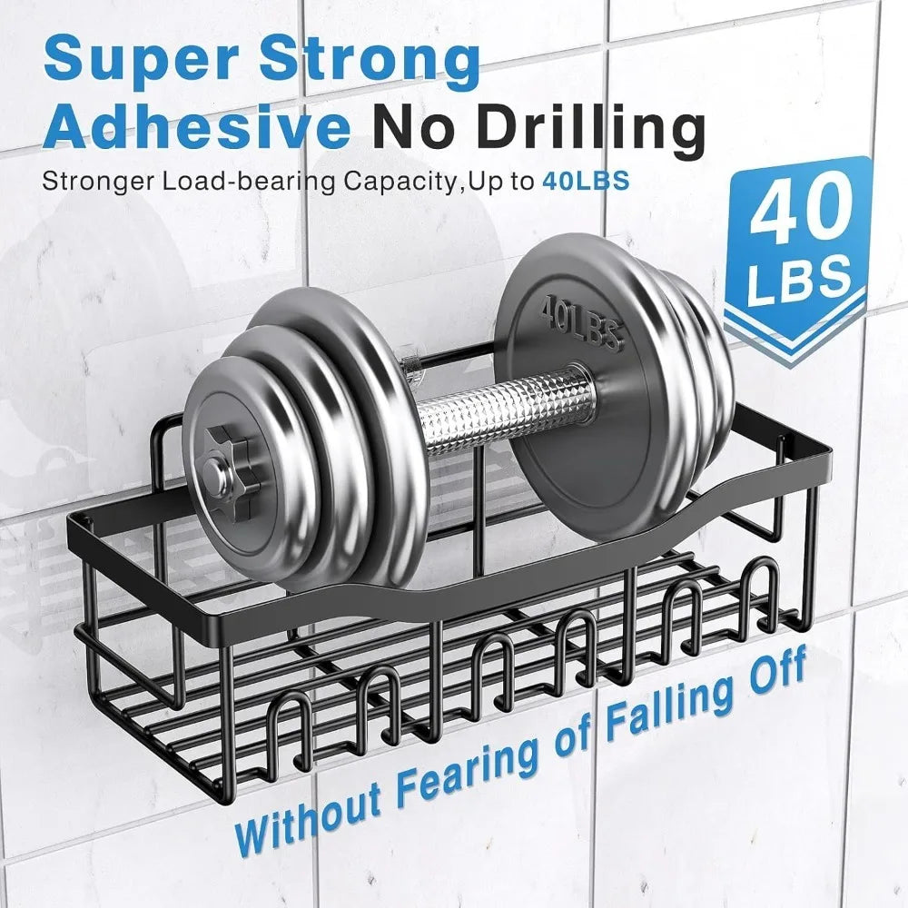 4 Pack Adhesive Shower Caddy Rustproof Stainless Steel Large Capacity No Drilling Organizer Shelves for Bathroom Storage