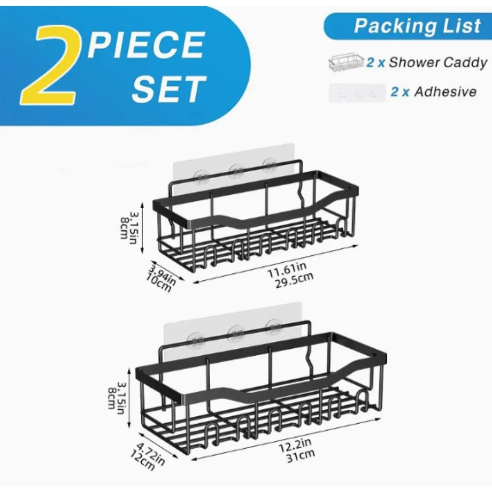 4 Pack Adhesive Shower Caddy Rustproof Stainless Steel Large Capacity No Drilling Organizer Shelves for Bathroom Storage