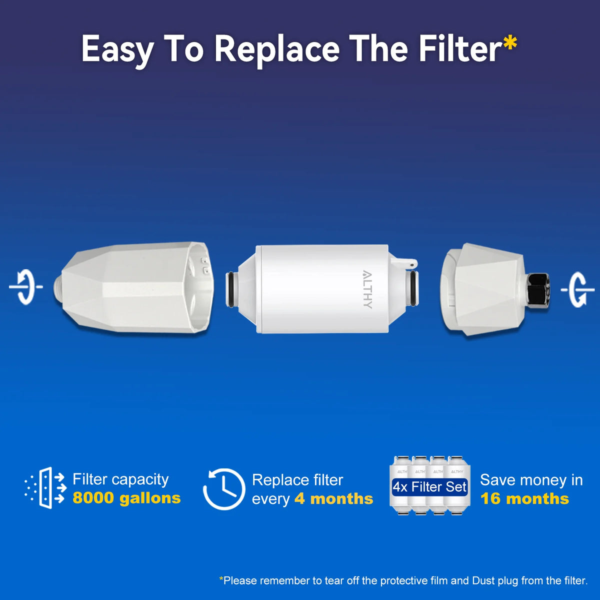 ALTHY Vitamin C Revitalizing Shower Water Filter - Reduces Chlorine Heavy Metal - Improves Dry Itchy Skin, Hair Dandruff, Eczema
