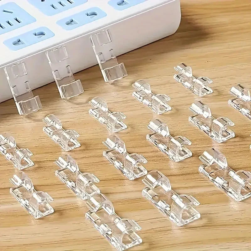 200/10pcs Clear Plastic Cable Clips Transparent Wire Organizers for Wall & Desk Cable Management Adhesive Cord Holders