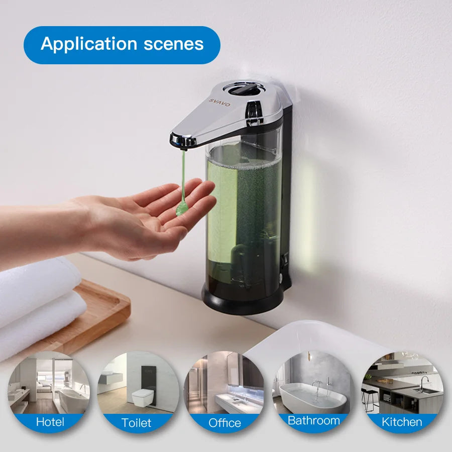 SVAVO Automatic Soap Dispenser Compact Sensor Pump Adjustable Soap Dispensing Volume Control Battery Operated 500Ml For Kitchen