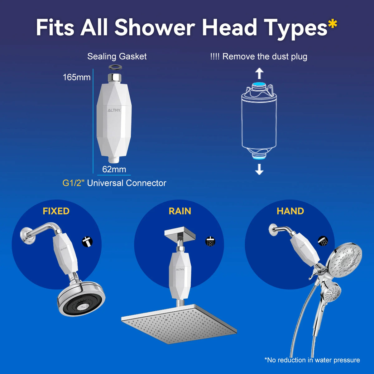 ALTHY Vitamin C Revitalizing Shower Water Filter - Reduces Chlorine Heavy Metal - Improves Dry Itchy Skin, Hair Dandruff, Eczema