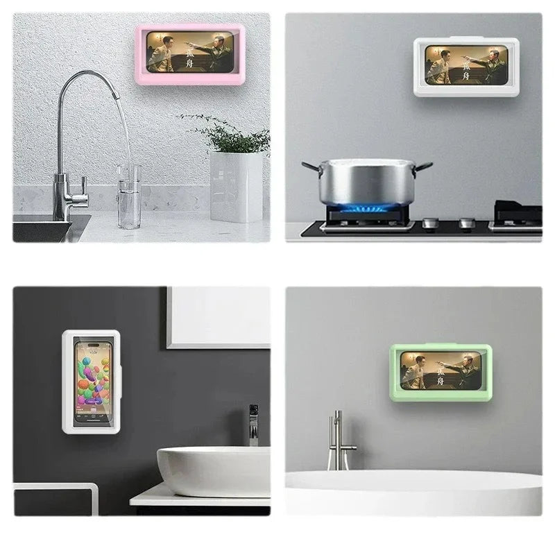 Waterproof Shower Phone Holder, Anti-Fog Touch-Sensitive Bathroom Phone Case, No-Drill Self-Adhesive Wall Mount for iPhone & And