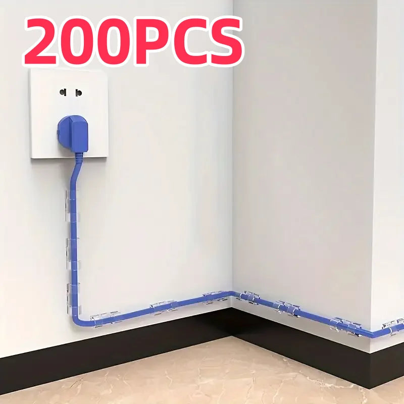 200/10pcs Clear Plastic Cable Clips Transparent Wire Organizers for Wall & Desk Cable Management Adhesive Cord Holders