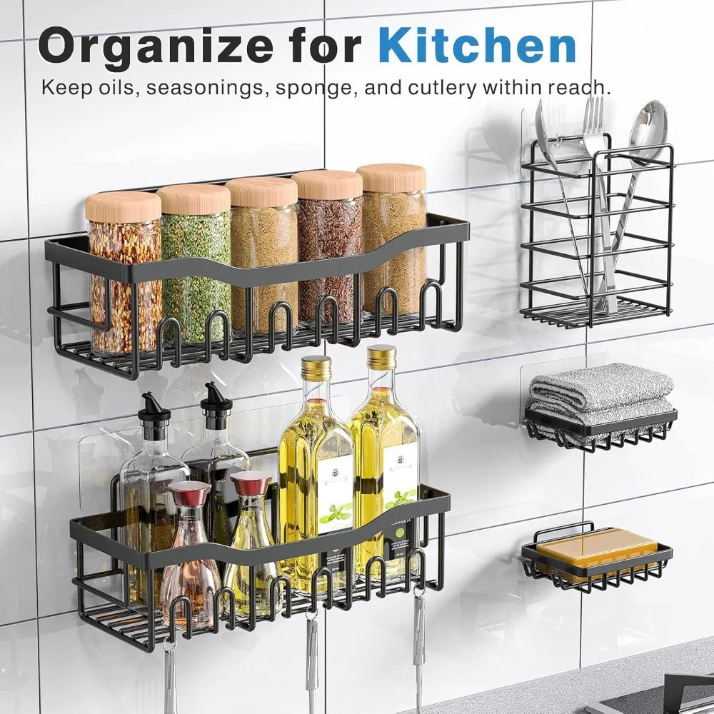 4 Pack Adhesive Shower Caddy Rustproof Stainless Steel Large Capacity No Drilling Organizer Shelves for Bathroom Storage
