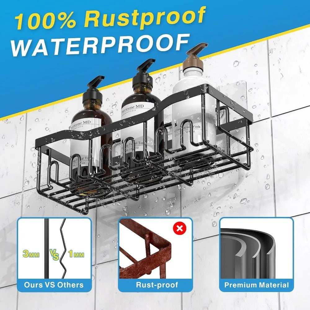 4 Pack Adhesive Shower Caddy Rustproof Stainless Steel Large Capacity No Drilling Organizer Shelves for Bathroom Storage