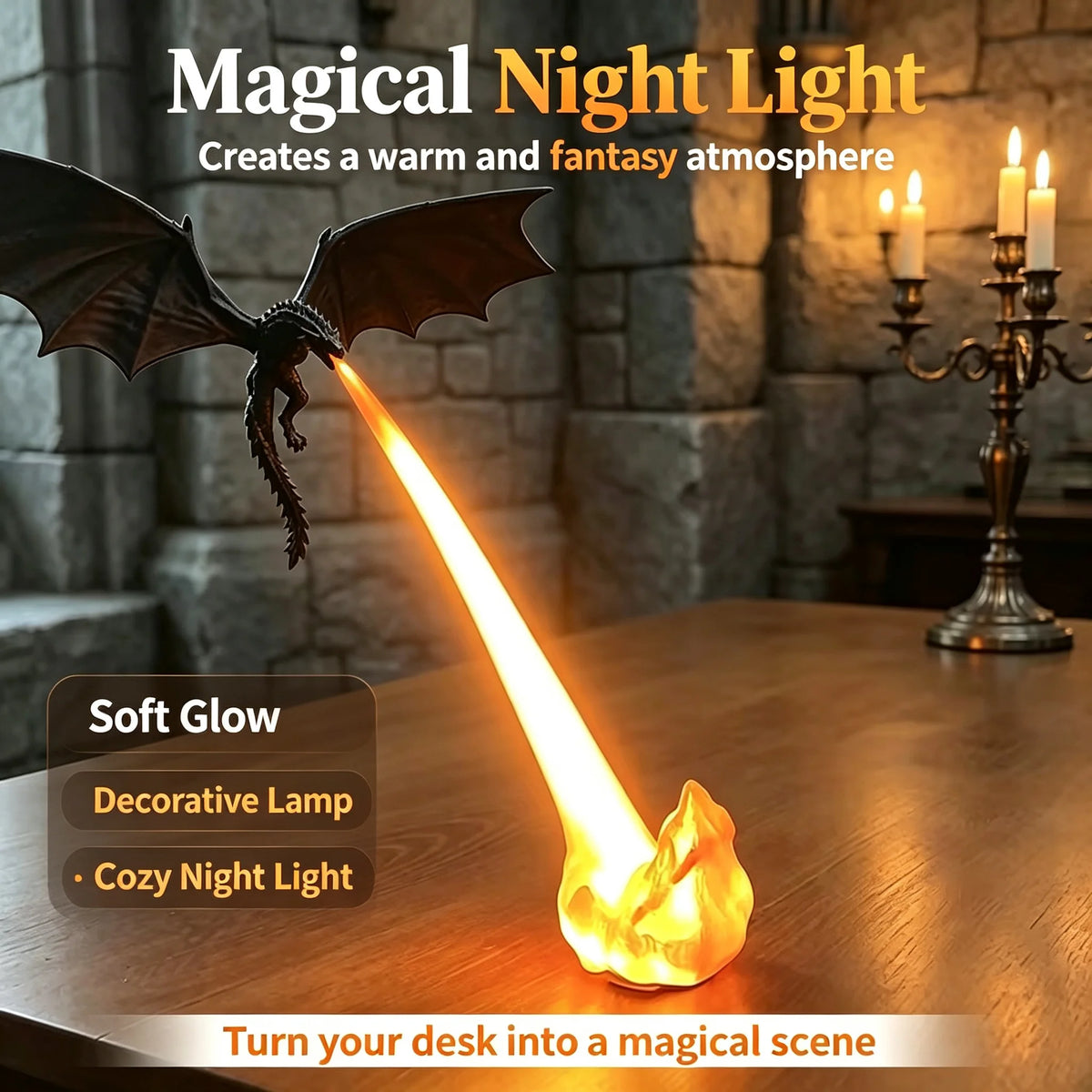 3D Dragon Flame Night Light Halloween Decor LED Flying Dragon Lamp USB Charging 3D Illusion Lamp Desktop Ornament Gift for Kids