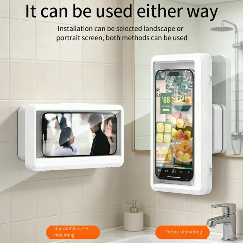 Waterproof Shower Phone Holder, Anti-Fog Touch-Sensitive Bathroom Phone Case, No-Drill Self-Adhesive Wall Mount for iPhone & And